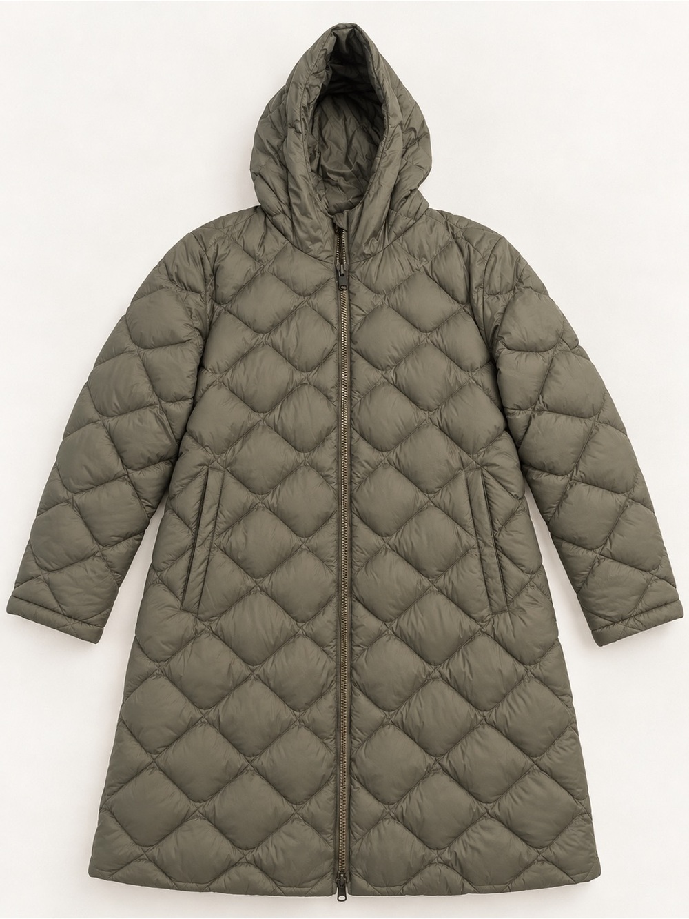 Eddie Bauer Olive Quilted Hooded Long Puffer Coat 650 Down